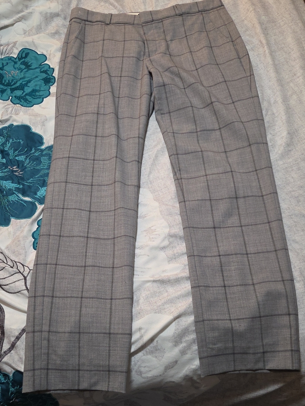 Women's Grey Windowpane Dress Pants